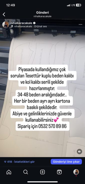 Tesettür büstiyer kuplu beden kalıbı kartona baskılı ( kol dahildir) tüm seri